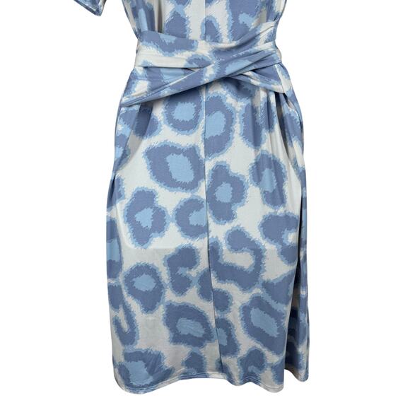 Michael Edwards Blue Animal Print Tie Front Stretch Jersey Dress Women's Large - Picture 6 of 11